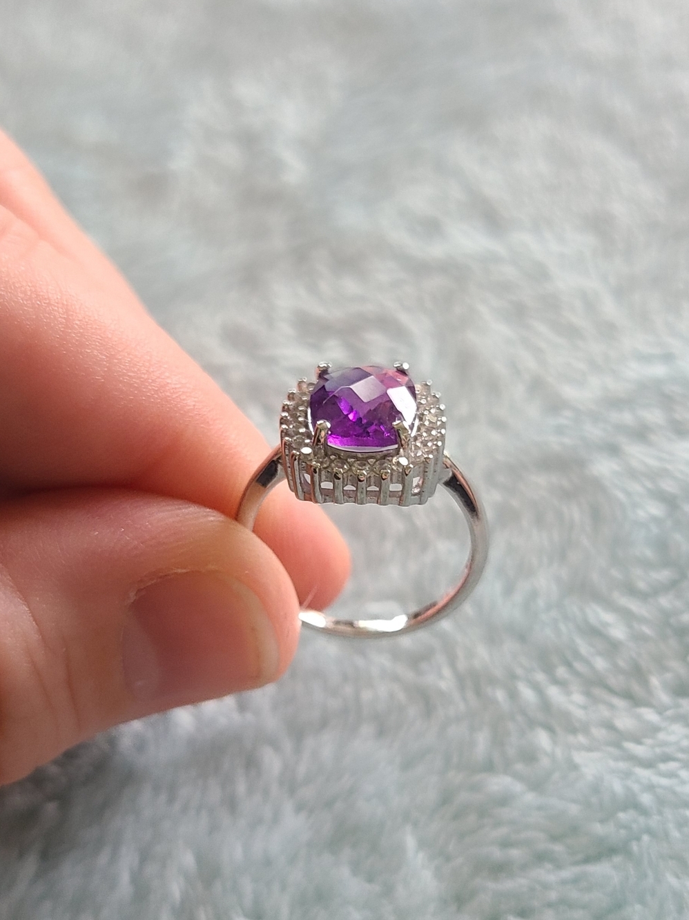 Amethyst Sterling Ring With White Zircon Halo - Picture 6 of 7